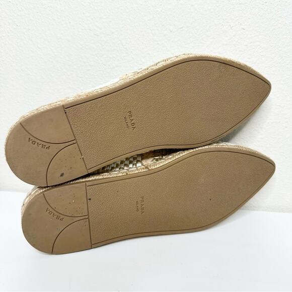 PRADA Woven Espadrilles Women's Size 38 Tan White Gold Casual - Picture 5 of 8